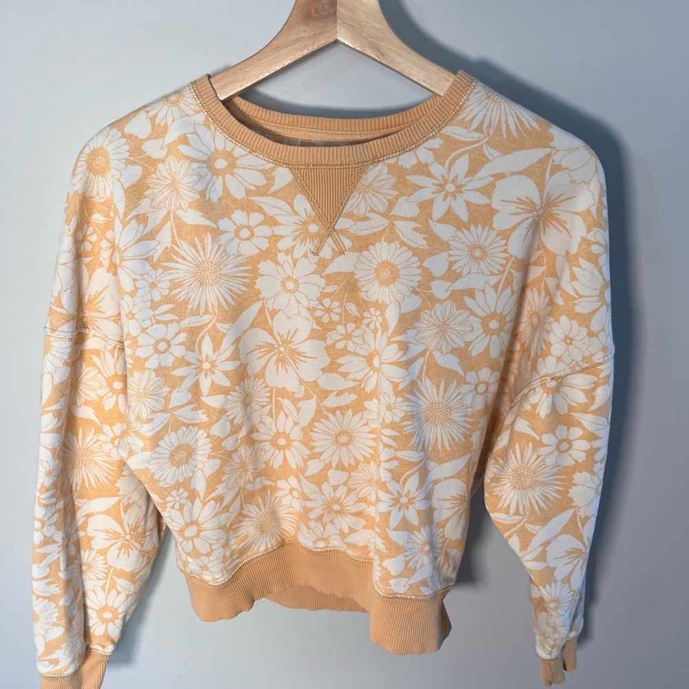 American Eagle Floral Crewneck Sweatshirt Yellow White XS AEM120605U9A